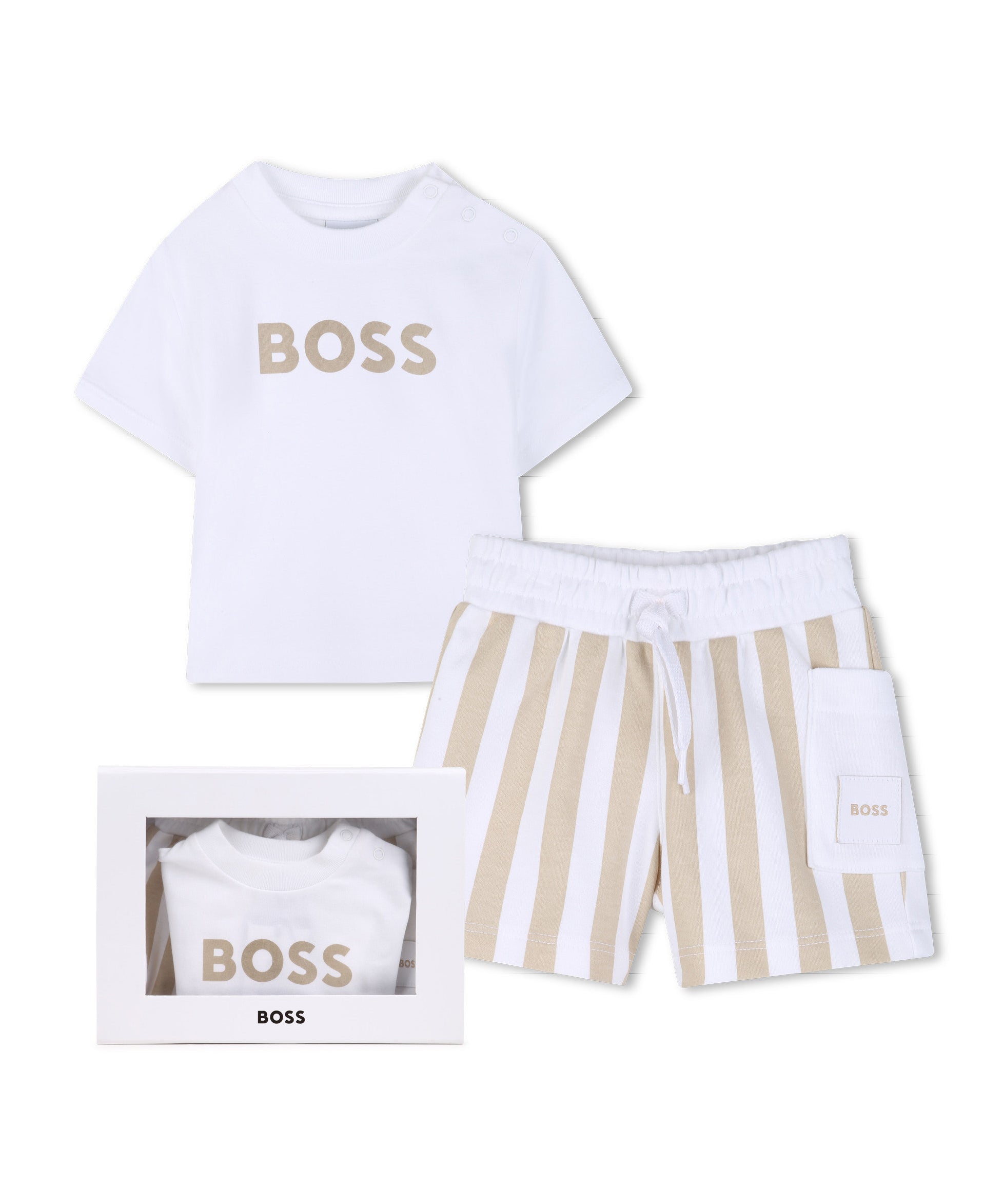 Boss Kids Completo Beige/Bianco a Strisce per Neonati