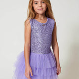 Twinset Kids Abito Viola con Tulle e Paillettes per Bambine