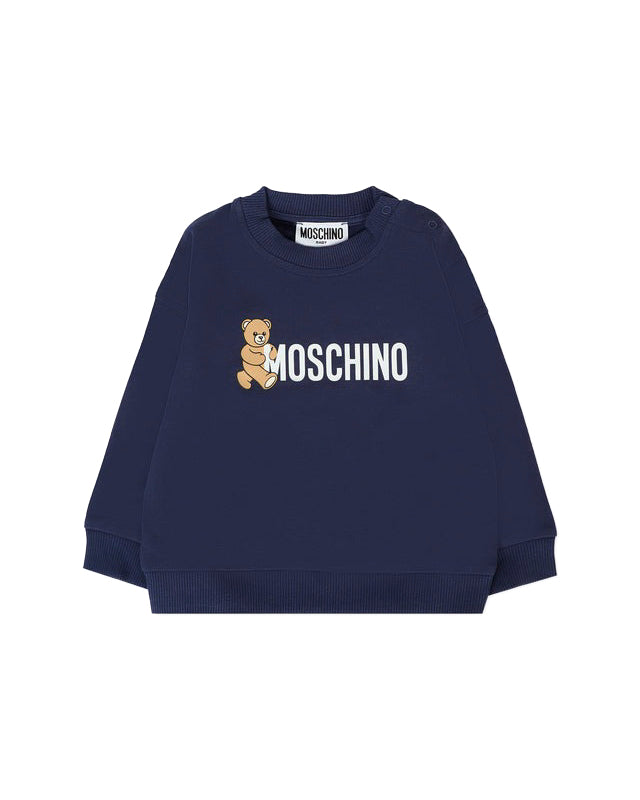 Moschino Kids Felpa Girocollo Blu con Logo per Neonati