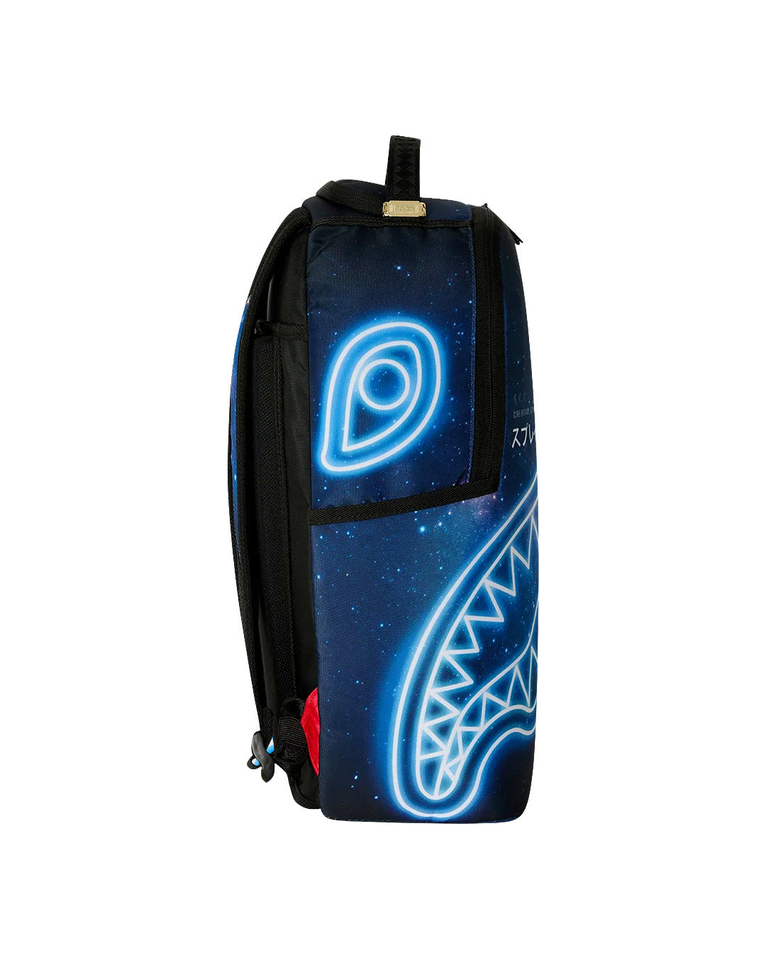 Sprayground Kids Zaino Thin On It Unisex Blu con Stampa Galassia e Shark Mouth Neon