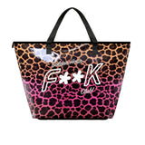 F**K Kids Maxi Borsa Mare Fantasia Leopardato Rosa con Logo per Bambine