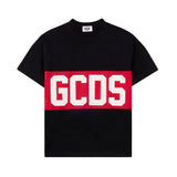 Gcds Kids T-Shirt Nero con Banda Logata Rosso Unisex