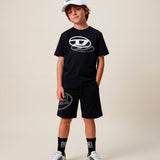 Diesel Kids Bermuda di Tuta Nero con Stampa Logo Oavl Per Bambini