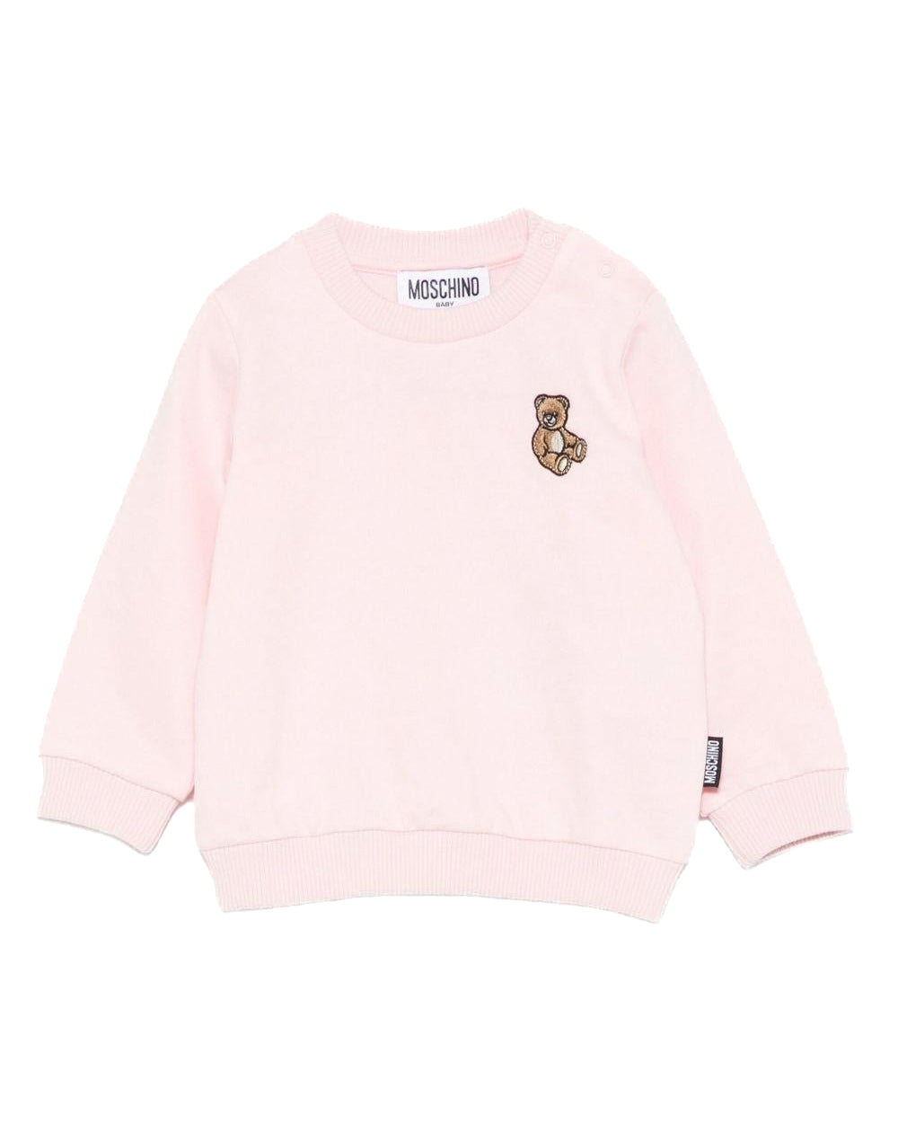 Moschino Kids Felpa Girocollo Rosa con Patch per Neonata