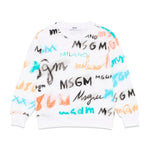 MSGM Kids Felpa Bianca con Stampa All Over per Bambini fronte