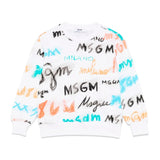 MSGM Kids Felpa Bianca con Stampa All Over per Bambini fronte