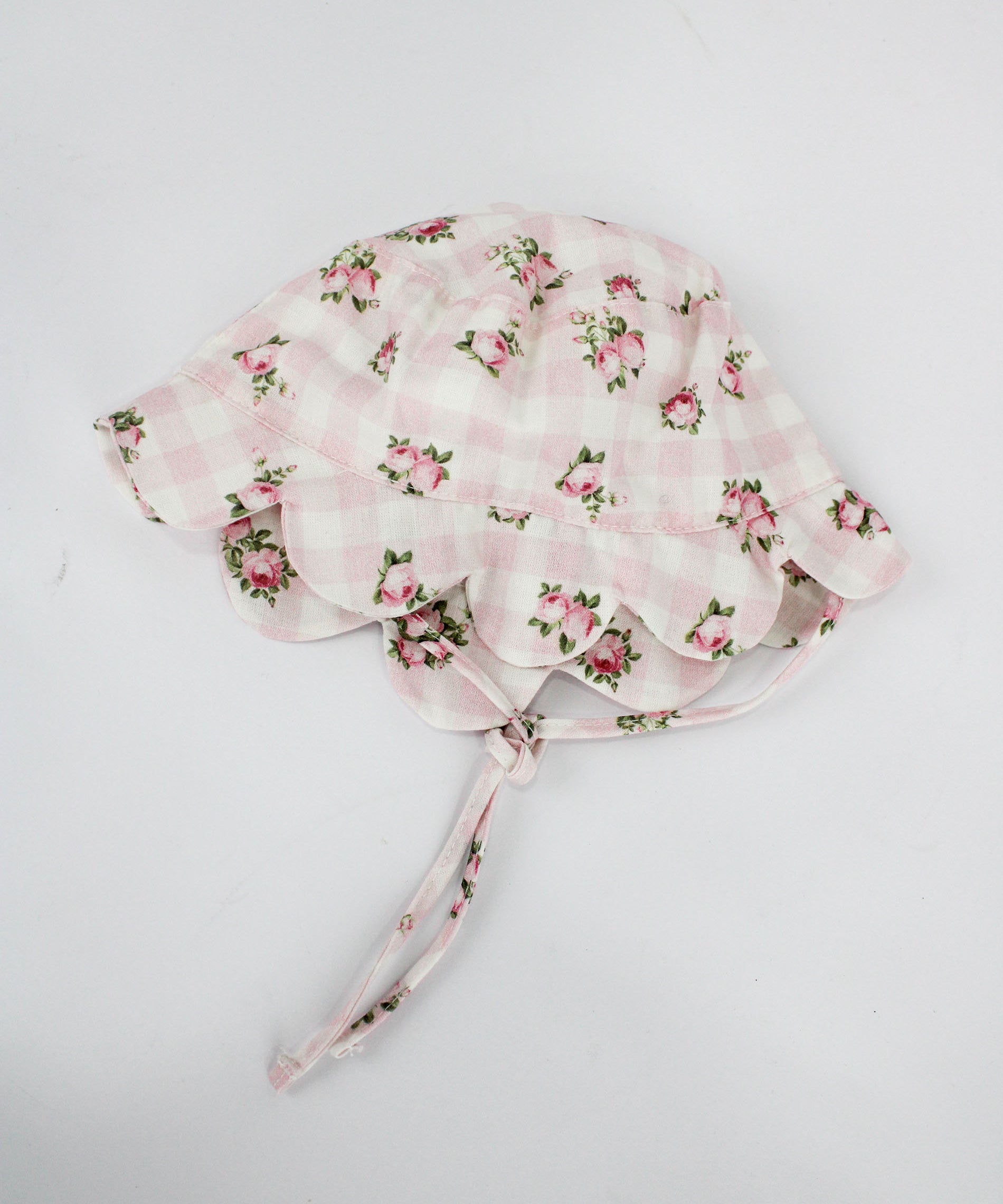 Deolinda Cappellino Rosa a Quadri con Fiori per Neonate