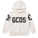 Gcds Kids Felpa con Cappuccio Latte con Logo Nero Unisex