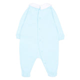 Moschino Kids Tutina Azzurra con Colletto Bianco e Stampa Teddy Bear con Logo per Neonati