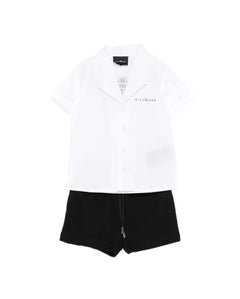 John Richmond Kids Completo Camicia+Bermuda Bianco/Nero con Stampa Logo per Neonati