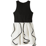 Patrizia Pepe Kids Abito Bianco/Nero con Gilet e Gonna Rouches per Bambine