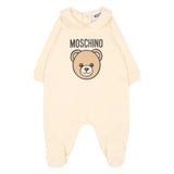 Moschino Kids Set Nascita Beige con Tutina, Cappellino e Bavaglino con Stampa Teddy Bear e Logo per Neonati e Neonate