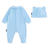 Moschino Kids Tutina + Cappello in Velluto Celeste con Teddy per Neonati