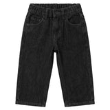 Gcds Kids Pantalone in DenimNero con Logo Bianco sul Retro Unisex