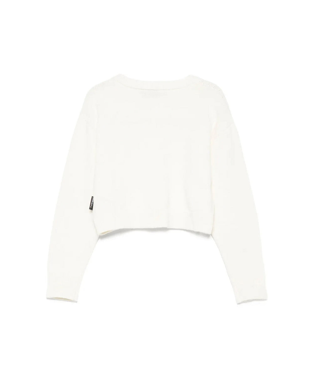 Moschino Kids Maglia Girocollo Crop Panna per Bambine