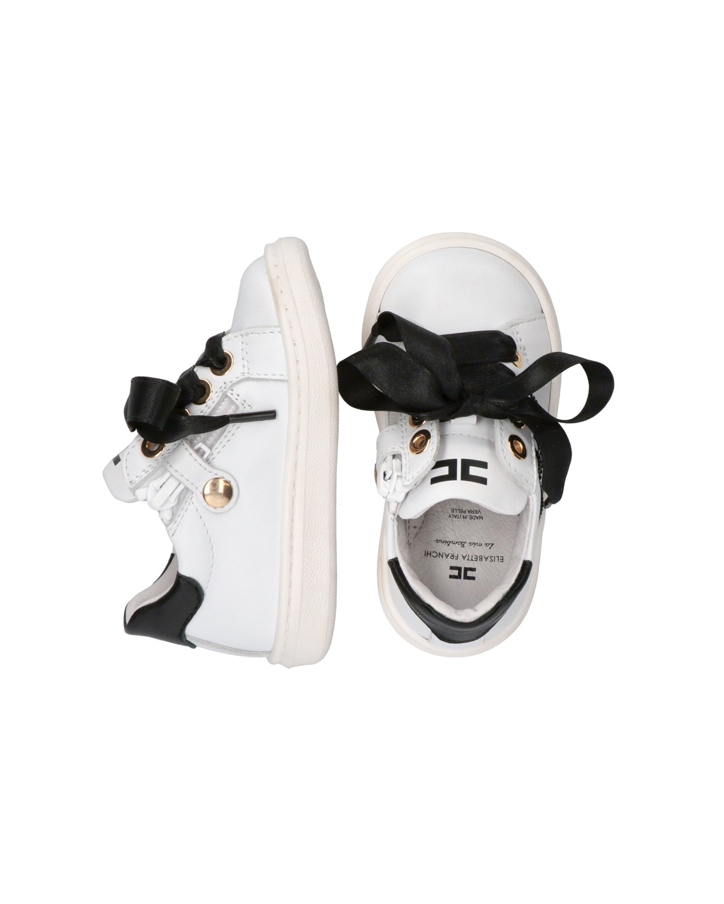 Elisabetta Franchi La Mia Bambina Sneakers Avorio/Nero con Strass per Neonate