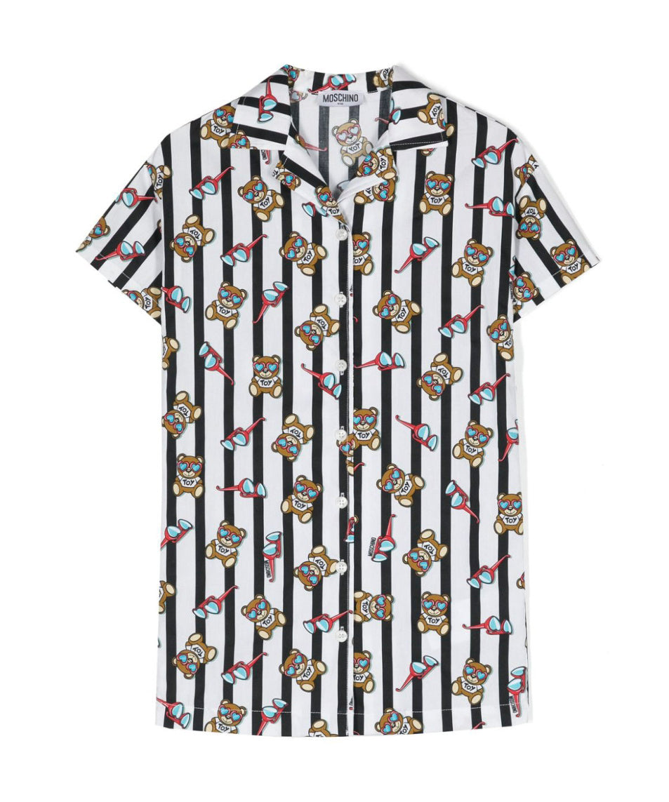 Moschino Kids Abito Bianco/Nero con Teddy Bear per Bambine (fronte)