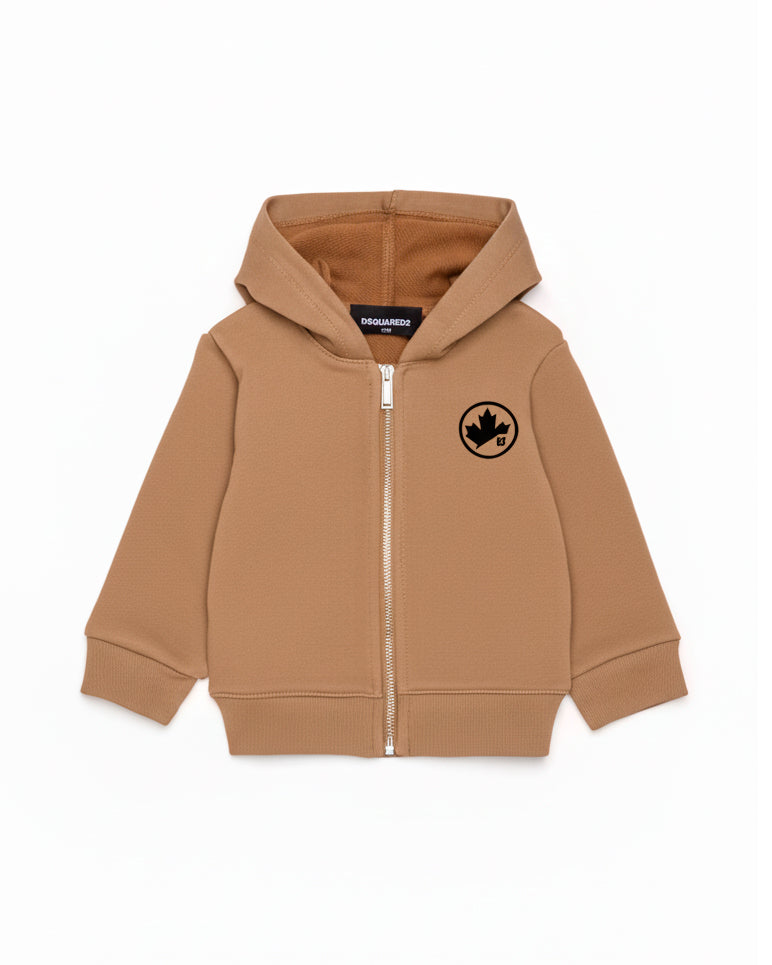 Dsquared2 Kids Felpa con Zip Indian Tan con Cappuccio per Neonati