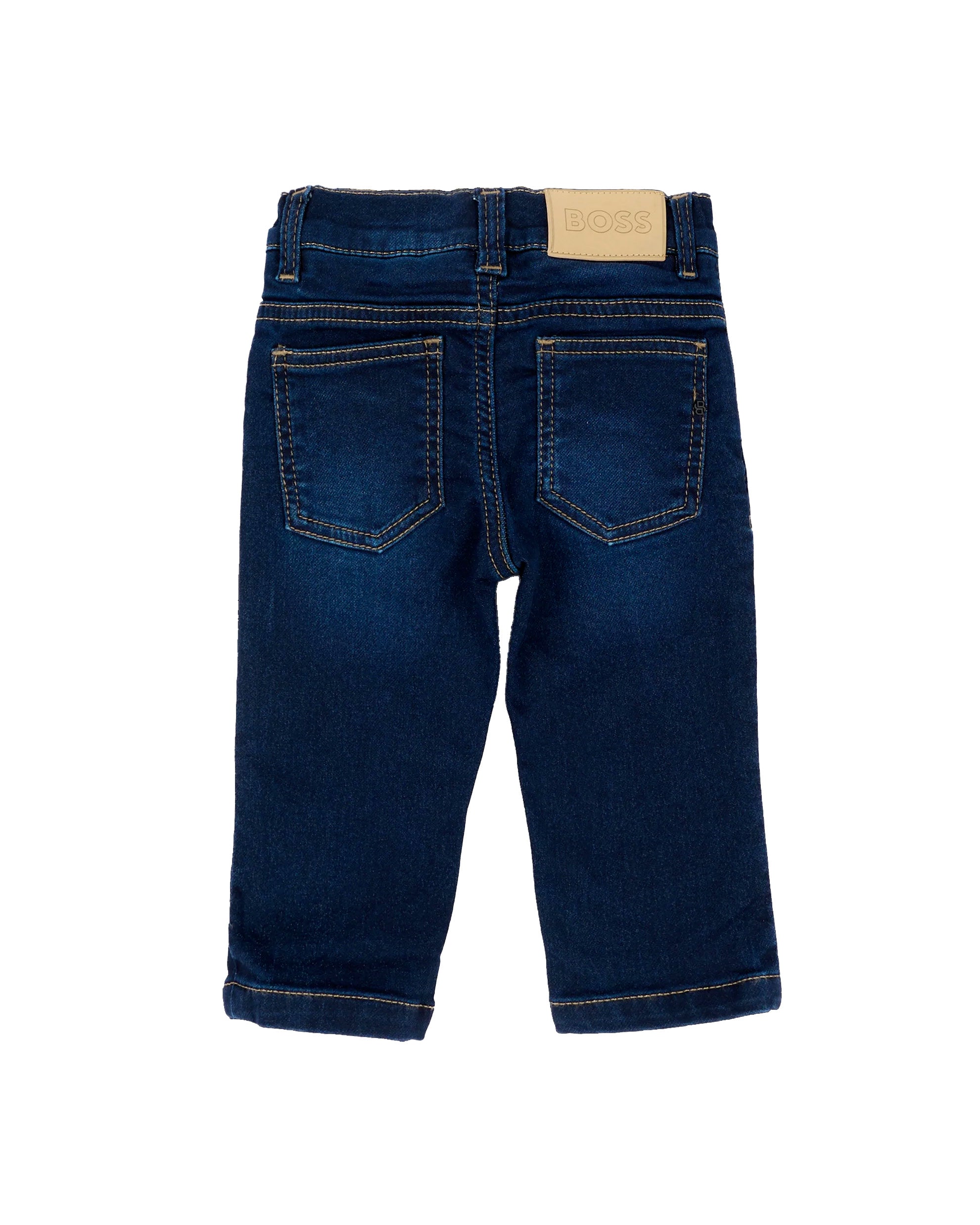 BOSS Kids Jeans Blu Scuro in Denim con Patch Logo per Neonati