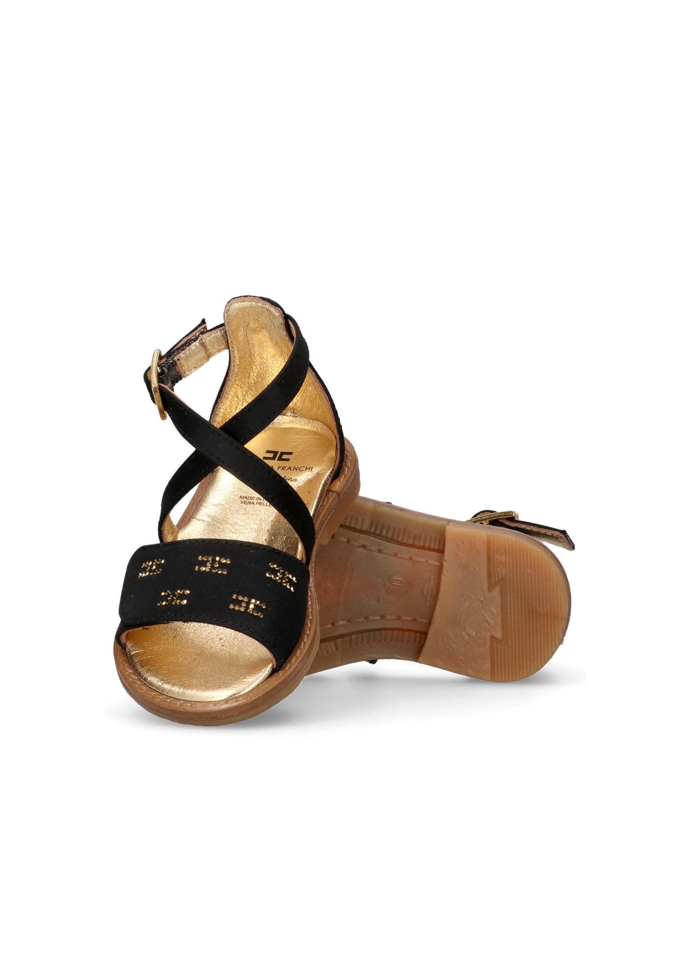 Elisabetta Franchi La Mia Bambina Sandalo Nero Incrociato con Strass per Neonate