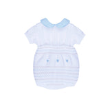 Marlù Completo 2 pz Bianco/Azzurro con Applicazione Fiochetti per Neonate