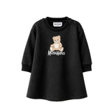 Moschino Kids Vestito Nero in Felpa con Stampa Teddy Bear e Logo per Neonate