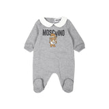 Moschino Kids Grey Teddy Bear Logo Print Baby Romper