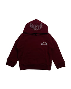 Gcds Kids Felpa con Cappuccio Bordeaux con Stampa Logo per Bambini