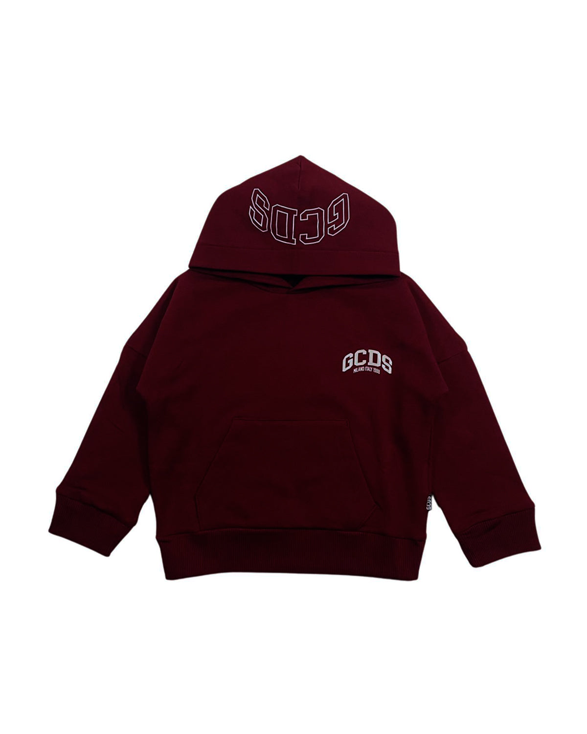 Gcds Kids Felpa con Cappuccio Bordeaux con Stampa Logo per Bambini