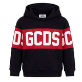 Gcds Kids Felpa con Cappuccio Nero con Banda Logata Rosso Unisex