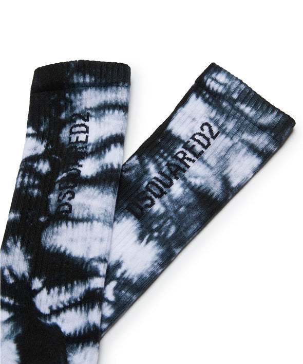 Dsquared2 Kids Calzini Neri con Fantasia Tie Dye