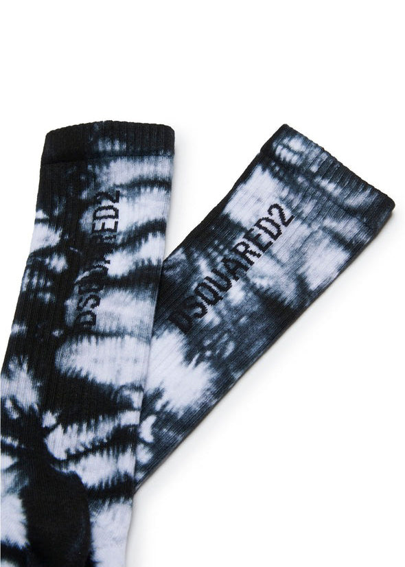 Dsquared2 Kids Calzini Neri con Fantasia Tie Dye