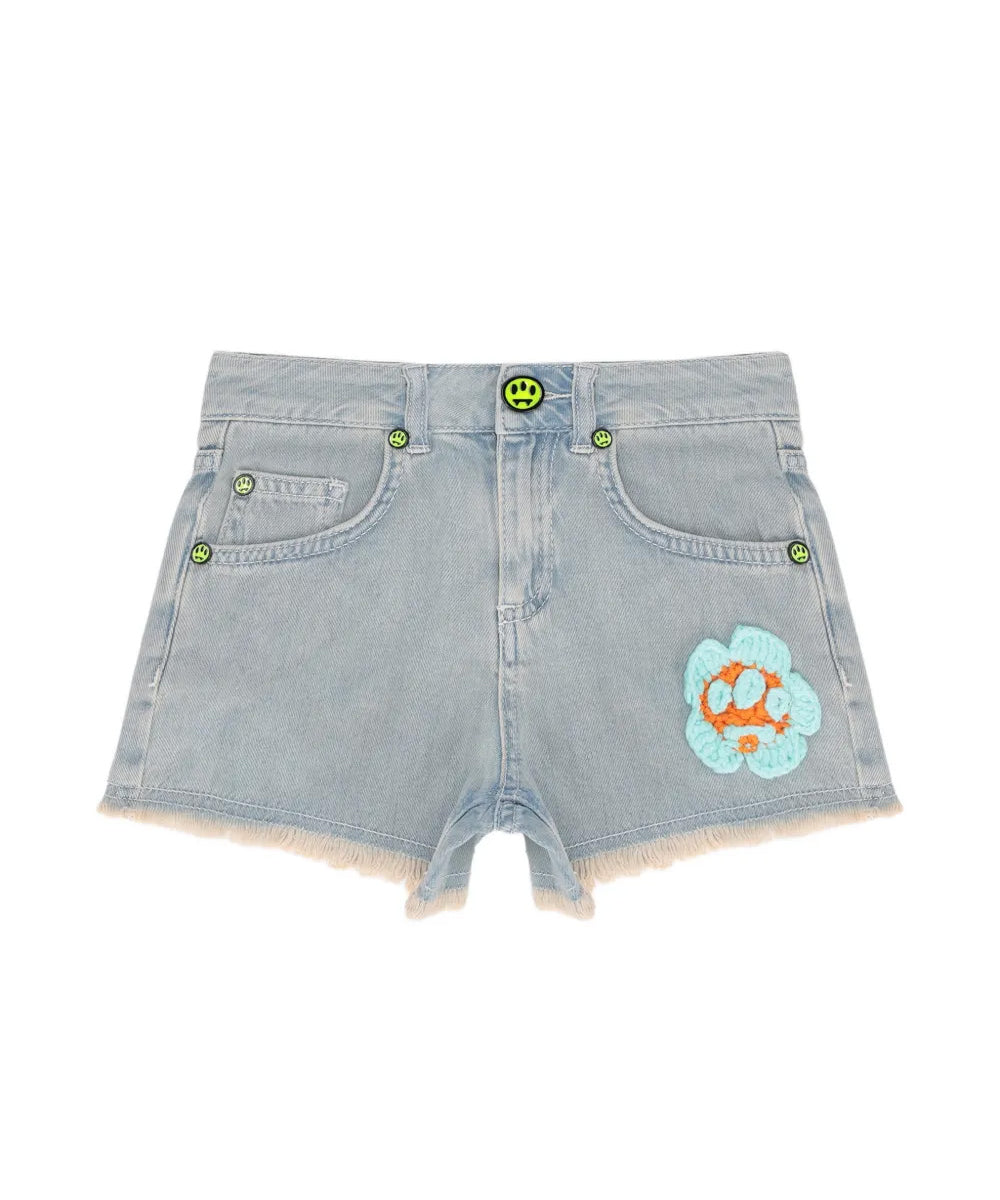 Barrow Kids Short in Denim con Logo e Toppe per Bambine