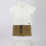 Barcellino T-shirt Bianca con Shorts Beige per Neonati
