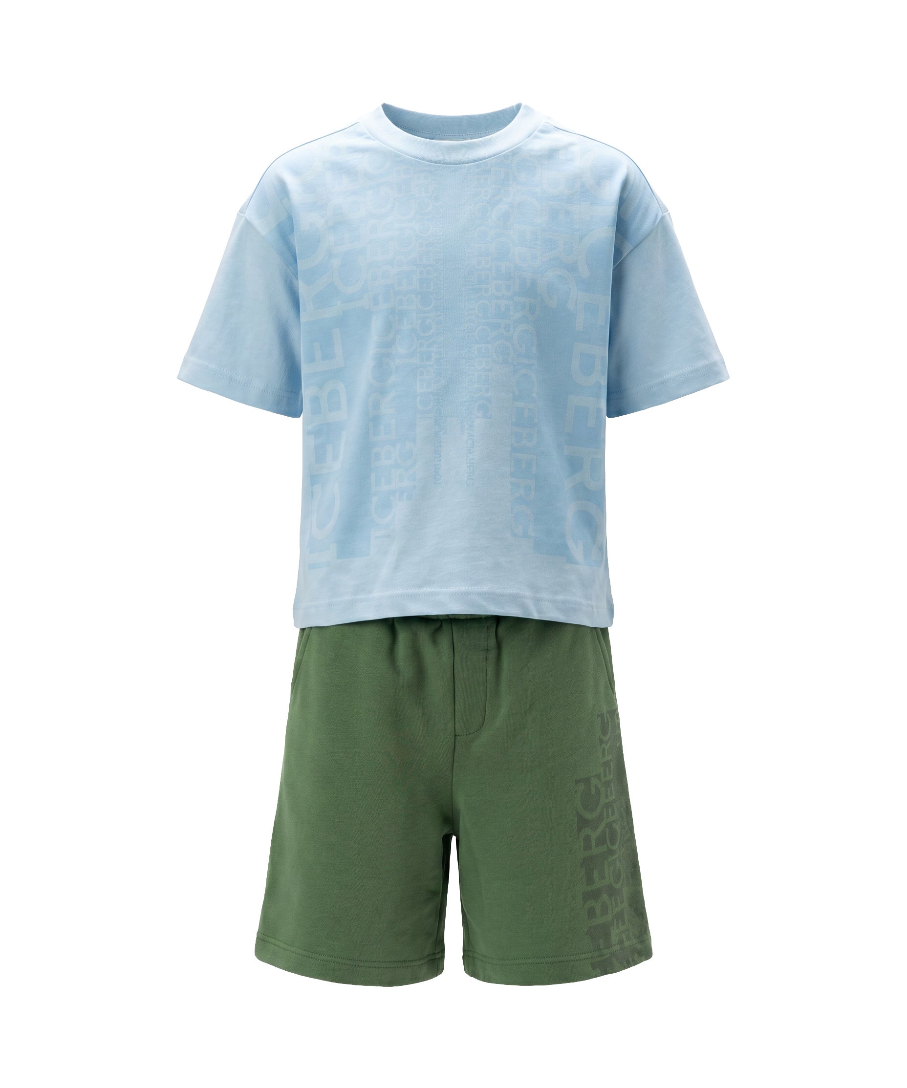Iceberg Kids Completo T-Shirt Cielo con Short Verde con Stampe per Bambini