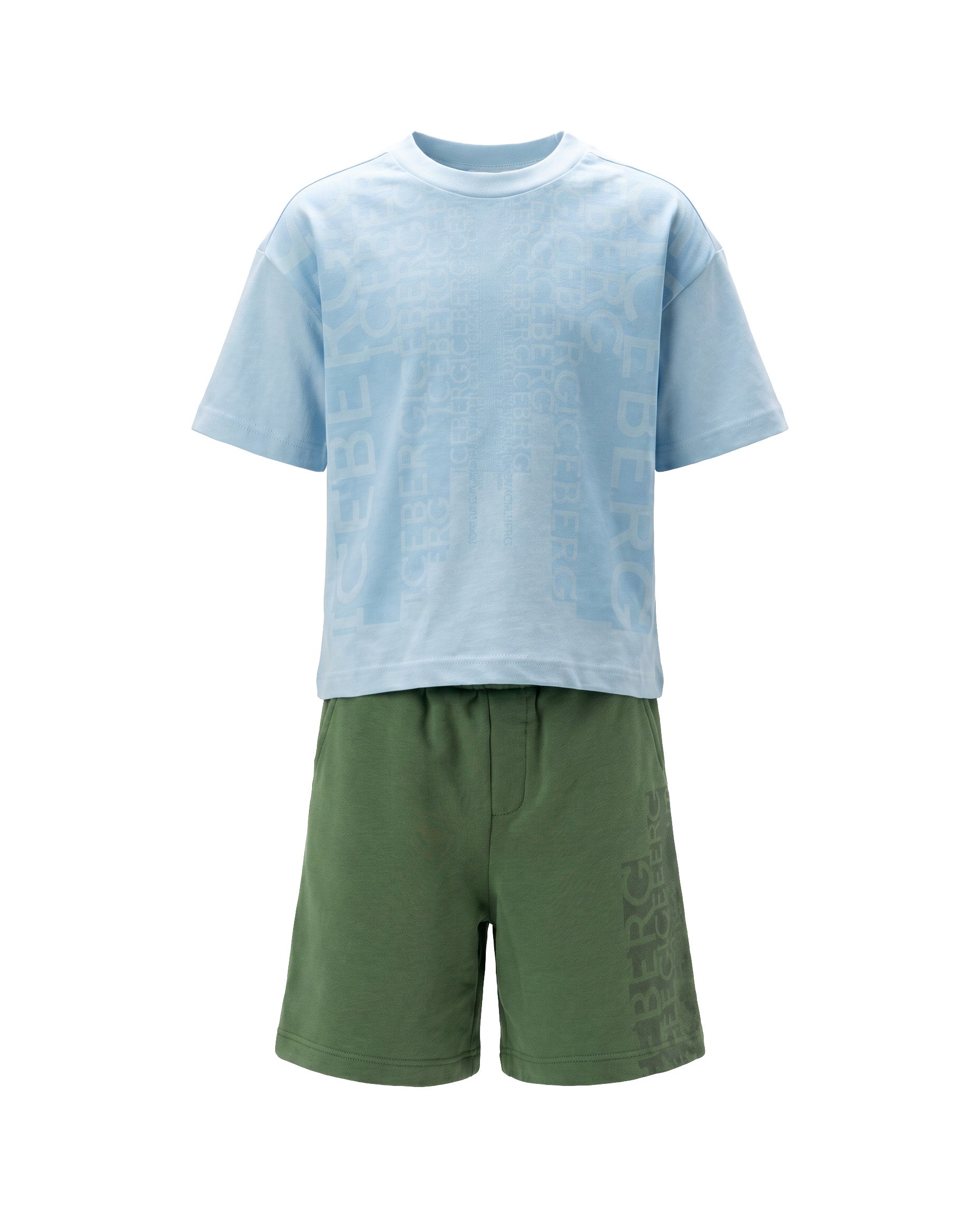 Iceberg Kids Completo T-Shirt Cielo con Short Verde con Stampe per Bambini