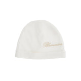 Blumarine Kids Cappello Panna con Ricamo Logo a Contrasto per Neonate
