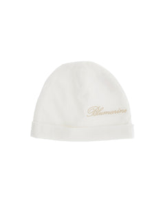 Blumarine Kids Cappello Panna con Ricamo Logo a Contrasto per Neonate