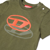 Diesel Kids T-shirt Verde Militare con Doppia Stampa Logo Ovald D per Neonati