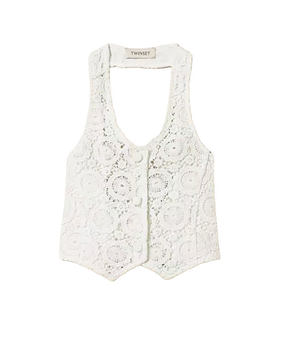 Twinset Kids Gilet Bianco in Pizzo per Bambine