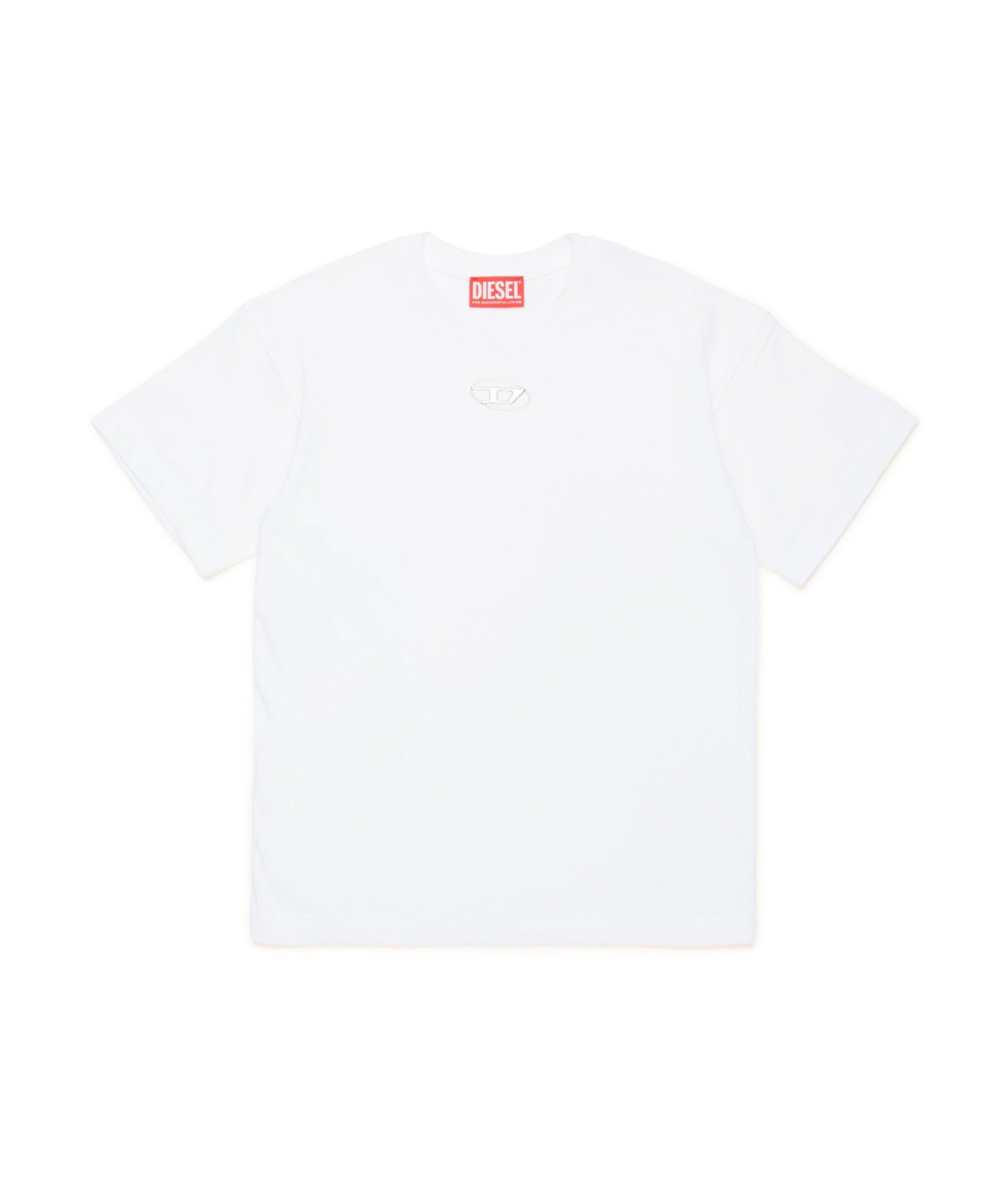 Diesel Kids T-shirt Bianca con Logo Oval D Metallico