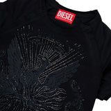 Diesel Kids T-Shirt Nero con Strass e Stampa Unisex
