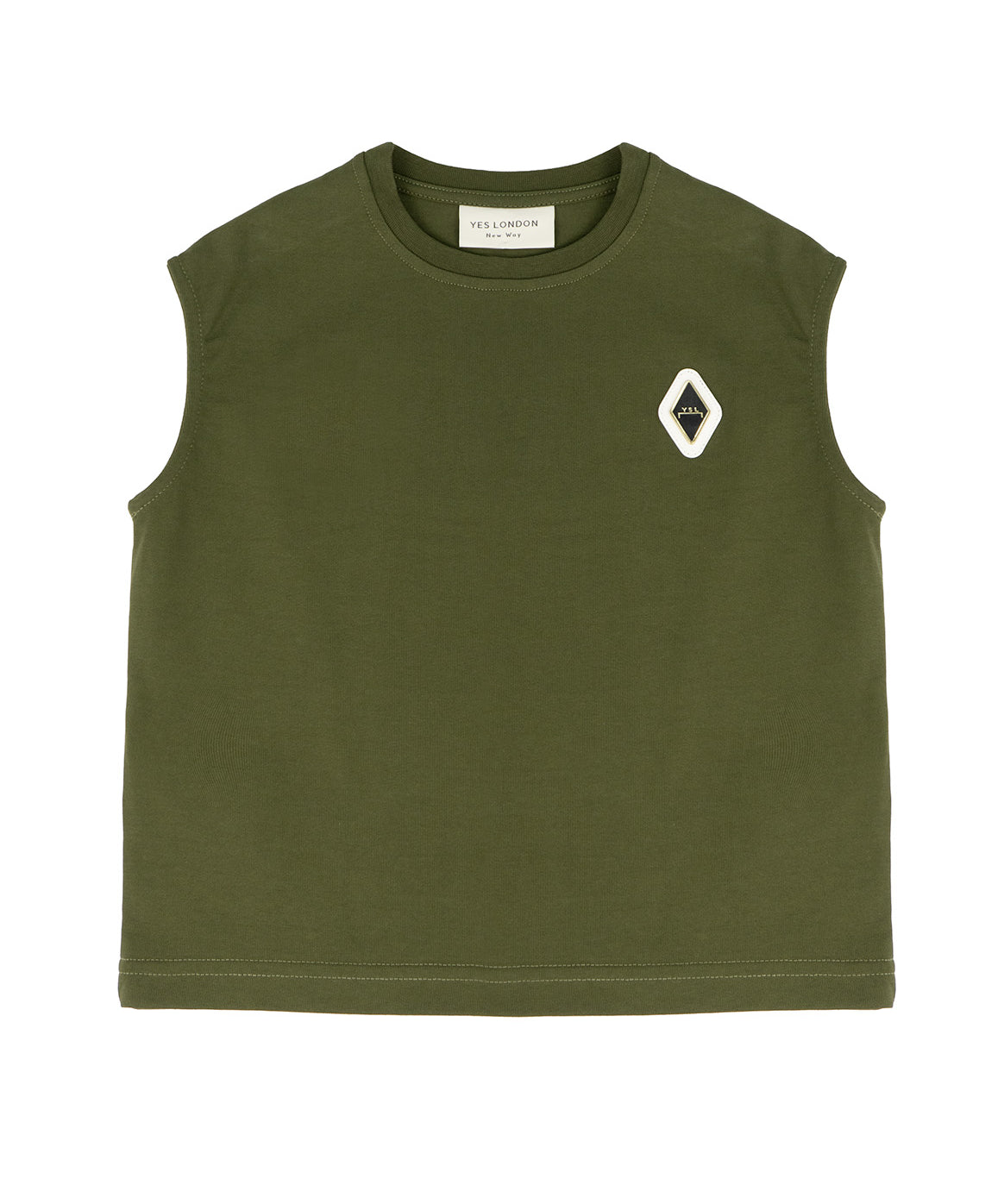 Yes London Kids Canotta Verde Monocolore con Applicazione Logo per Bambini