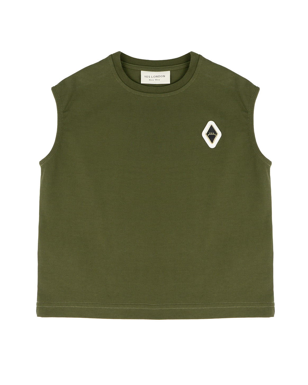 Yes London Kids Canotta Verde Monocolore con Applicazione Logo per Bambini