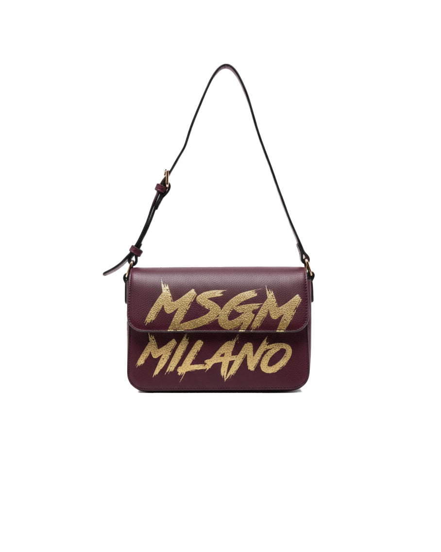 Msgm Kids Borsetta a Spalla Bordeaux con Stampa Logo Maxi MSGM a Contrasto per Bambine