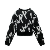 Pinko Kids Maglione Crop Nero con Logo All-over per Bambine (retro)