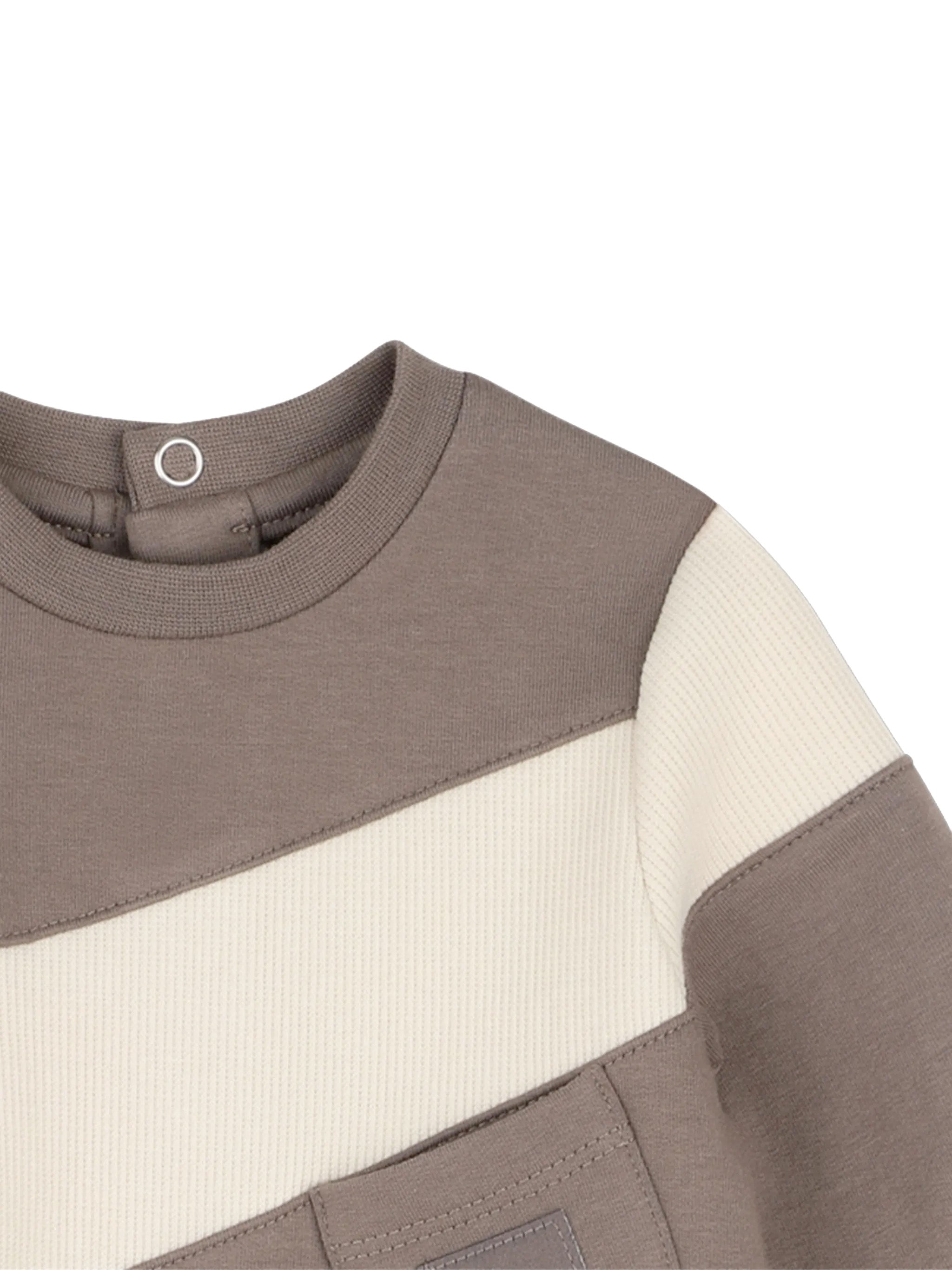 Hugo Boss Kids Tutina Intera Tortora in Cotone con Inserto Panna e Logo per Neonati