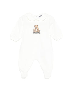 Moschino Kids Tutina Panna con Stampa Teddy per Neonati