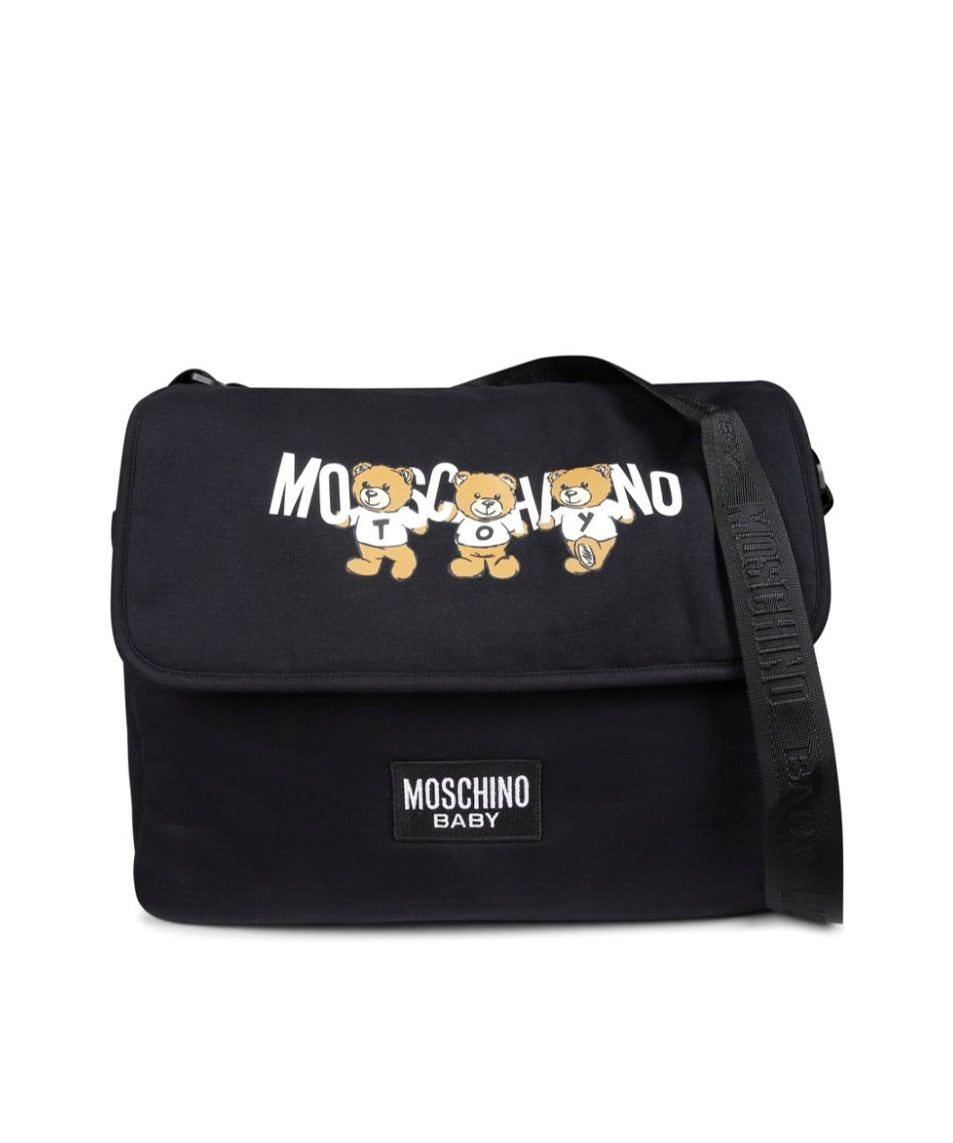 Moschino Kids Borsa Mamma Nera con Fasciatoio con Logo Teddy Bear per Neonati