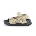 Boss Kids Ciabatta Beige Logata con Chiusura a Strappo per Neonati